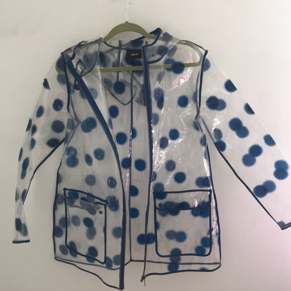 Asos blue polka dot rain coat.
